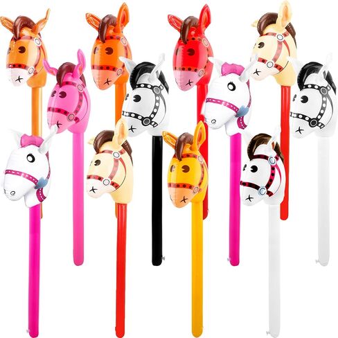 12 Pcs 40 Inch Inflatable Horsehead Stick Multicolor Blow Up Pony Stick Balloon for Kids Birthday Horse Themed Party Supplies (Color Set 1) in Saudi Arabia