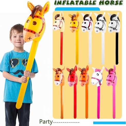 12 Pcs 40 Inch Inflatable Horsehead Stick Multicolor Blow Up Pony Stick Balloon for Kids Birthday Horse Themed Party Supplies (Color Set 1) in Saudi Arabia