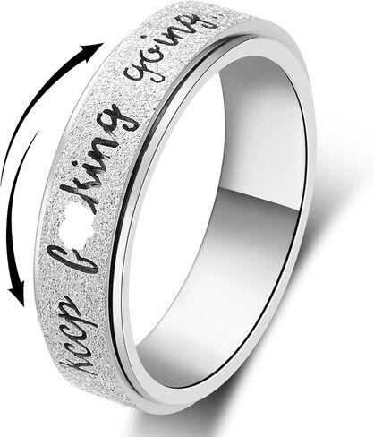 Fidget Ring Women for Anxiety Rings:Personalized Inspirational Mantra Stainless Steel Silver Black Rainbow Rose Gold Spinning Ring for Men Women Friend Encouragement Gift size 6 7 8 9 10 in Saudi Arabia