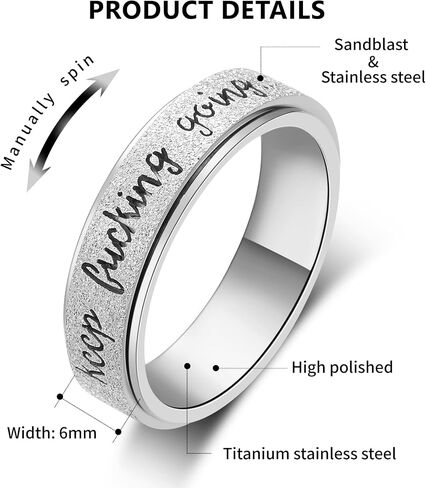 Fidget Ring Women for Anxiety Rings:Personalized Inspirational Mantra Stainless Steel Silver Black Rainbow Rose Gold Spinning Ring for Men Women Friend Encouragement Gift size 6 7 8 9 10 in Saudi Arabia