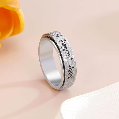 Fidget Ring Women for Anxiety Rings:Personalized Inspirational Mantra Stainless Steel Silver Black Rainbow Rose Gold Spinning Ring for Men Women Friend Encouragement Gift size 6 7 8 9 10 in Saudi Arabia