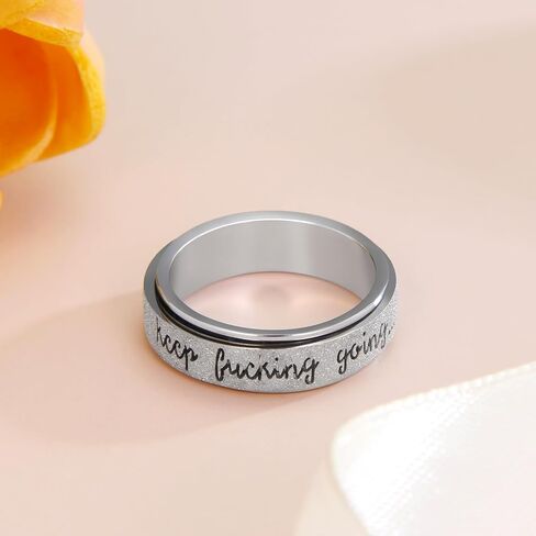 Fidget Ring Women for Anxiety Rings:Personalized Inspirational Mantra Stainless Steel Silver Black Rainbow Rose Gold Spinning Ring for Men Women Friend Encouragement Gift size 6 7 8 9 10 in Saudi Arabia