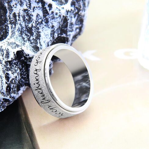 Fidget Ring Women for Anxiety Rings:Personalized Inspirational Mantra Stainless Steel Silver Black Rainbow Rose Gold Spinning Ring for Men Women Friend Encouragement Gift size 6 7 8 9 10 in Kuwait