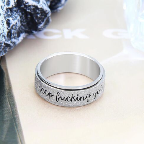 Fidget Ring Women for Anxiety Rings:Personalized Inspirational Mantra Stainless Steel Silver Black Rainbow Rose Gold Spinning Ring for Men Women Friend Encouragement Gift size 6 7 8 9 10 in Kuwait