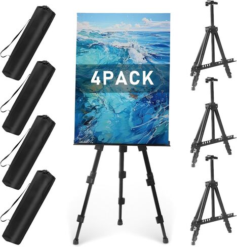 2 Pieces Artist Easel Stand - Portable Adjustable Aluminum Metal Tripod Artist Easel with Bag, Height from 17" to 66", Easels Stand for Table-Top/Floor Painting, Drawing, and Displaying, Black in Saudi Arabia