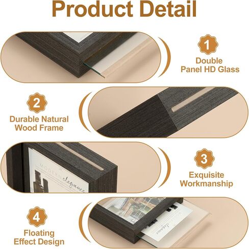 uxcell Wooden Pressed Flower Frame Handmade, 8.5x10 Inch Rectangle Floating Picture Frame Double Glass Frame for Pressed Flowers Artwork Photo Frame Tabletop Display, Brown Wood in Kuwait