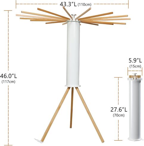 Cylinder Tripod Clothes Drying Rack - 16 Expandable Rods | Standing Octopus Drying Rack Clothing | Space Saving Master | Collapsible Compact for Laundry Room Household & RV | Solid Wood in Kuwait