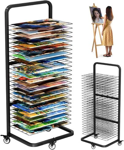 mocomax Art Drying Rack for Painting, Metal Paint Drying Stand with 25 Removable Shelves, Movable Paint Drying Rack with Lockable Wheels, Art Canvas Storage Rack for Classrooms & Art Studios, Black in Kuwait