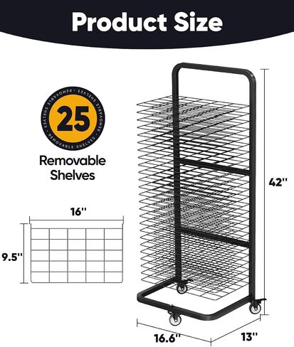 mocomax Art Drying Rack for Painting, Metal Paint Drying Stand with 25 Removable Shelves, Movable Paint Drying Rack with Lockable Wheels, Art Canvas Storage Rack for Classrooms & Art Studios, Black in Kuwait