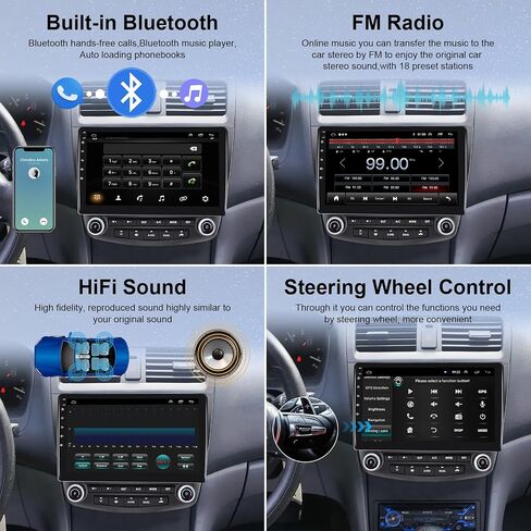10.1 Inch Radio for Honda Accord 2003 2004 2005 2006 2007, Rimoody Android 13 Car Stereo Touch Screen Support GPS Navigation Bluetooth WiFi Mirror Link FM HiFi SWC AHD Backup Camera in Saudi Arabia