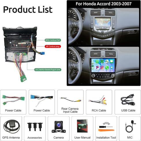 10.1 Inch Radio for Honda Accord 2003 2004 2005 2006 2007, Rimoody Android 13 Car Stereo Touch Screen Support GPS Navigation Bluetooth WiFi Mirror Link FM HiFi SWC AHD Backup Camera in Saudi Arabia