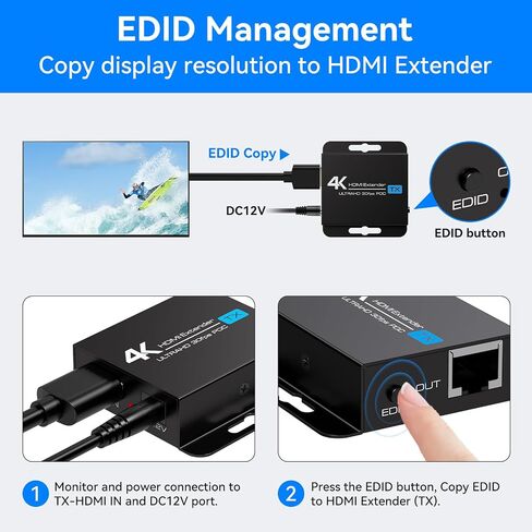 HDMI Extender Over Ethernet Cat5e/6 Up to 196Ft Adapter Converter Repeater Balun Transmitter Receiver Power Over Cat Support Full 1080p 3D POC HDCP EDID Copy from Displays in Saudi Arabia