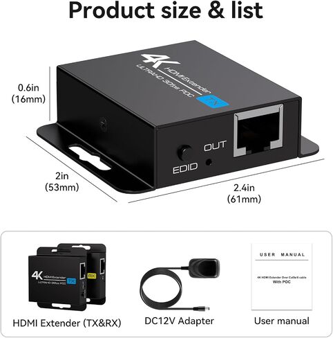 HDMI Extender Over Ethernet Cat5e/6 Up to 196Ft Adapter Converter Repeater Balun Transmitter Receiver Power Over Cat Support Full 1080p 3D POC HDCP EDID Copy from Displays in Saudi Arabia