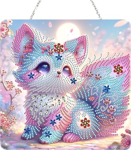 JJFox DIY Diamond Art Hanging Kit for Adult,Special Shaped Rhinestone,Acrylic Diamond Art Painting Window Pendants Home Garden Wall Hanging Kits Hanging Ornament,Double Sided (Flower) in Saudi Arabia