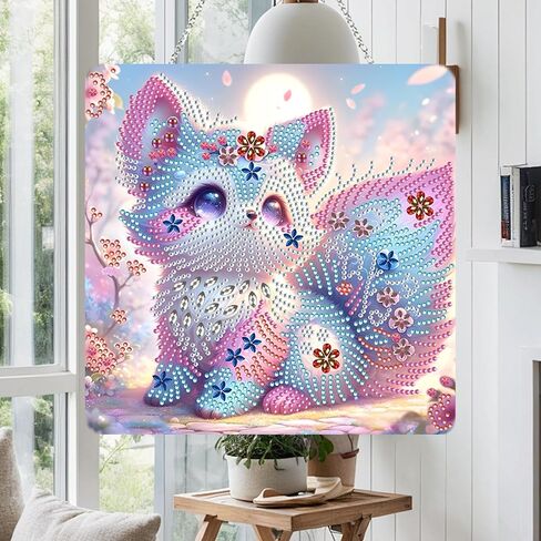JJFox DIY Diamond Art Hanging Kit for Adult,Special Shaped Rhinestone,Acrylic Diamond Art Painting Window Pendants Home Garden Wall Hanging Kits Hanging Ornament,Double Sided (Flower) in Saudi Arabia