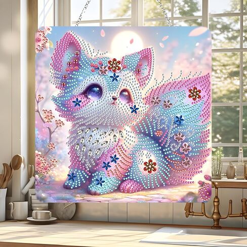 JJFox DIY Diamond Art Hanging Kit for Adult,Special Shaped Rhinestone,Acrylic Diamond Art Painting Window Pendants Home Garden Wall Hanging Kits Hanging Ornament,Double Sided (Flower) in Saudi Arabia