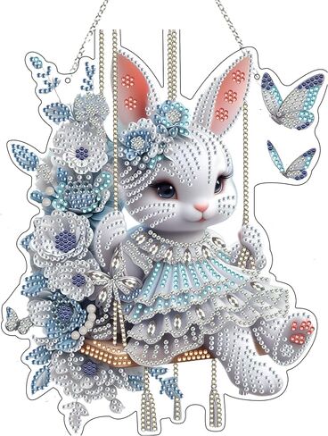 JJFox DIY Diamond Art Hanging Kit for Adult,Special Shaped Rhinestone,Acrylic Diamond Art Painting Window Pendants Home Garden Wall Hanging Kits Hanging Ornament,Double Sided (Flower) in Saudi Arabia