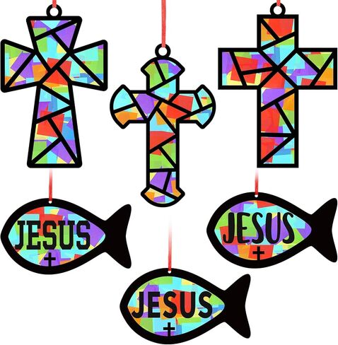 24 Sets Religious Cross Crafts Religious Tissue Paper Craft Kit DIY Christian Crafts Kit Resurrection Church Craft Ornaments Jesus Sunday School Craft in Kuwait