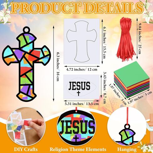 24 Sets Religious Cross Crafts Religious Tissue Paper Craft Kit DIY Christian Crafts Kit Resurrection Church Craft Ornaments Jesus Sunday School Craft in Kuwait