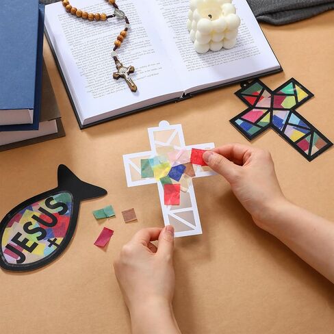24 Sets Religious Cross Crafts Religious Tissue Paper Craft Kit DIY Christian Crafts Kit Resurrection Church Craft Ornaments Jesus Sunday School Craft in Kuwait