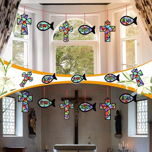 24 Sets Religious Cross Crafts Religious Tissue Paper Craft Kit DIY Christian Crafts Kit Resurrection Church Craft Ornaments Jesus Sunday School Craft in Kuwait
