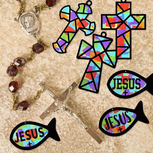 24 Sets Religious Cross Crafts Religious Tissue Paper Craft Kit DIY Christian Crafts Kit Resurrection Church Craft Ornaments Jesus Sunday School Craft in Kuwait