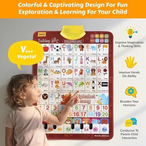 Bilingual English & French Learning Interactive Alphabet Wall - Includes Talking ABC, 123s & Music Poster - Educational Kids Learning Toy, Educational Gift for 3+ Years Old Girls & Boys in Saudi Arabia