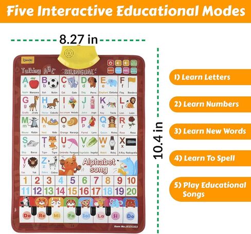 Bilingual English & French Learning Interactive Alphabet Wall - Includes Talking ABC, 123s & Music Poster - Educational Kids Learning Toy, Educational Gift for 3+ Years Old Girls & Boys in Saudi Arabia