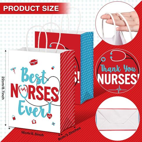 Yisong 16 Pcs Thank You Nurses Bags Best Nurses Ever Kraft Paper Goody Treat Present Bags for Healthcare Worker Appreciation Week Thanks Party Supplies, 8.7 x 6.3 x 3.2 in in Kuwait