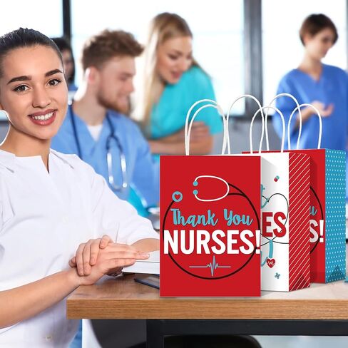 Yisong 16 Pcs Thank You Nurses Bags Best Nurses Ever Kraft Paper Goody Treat Present Bags for Healthcare Worker Appreciation Week Thanks Party Supplies, 8.7 x 6.3 x 3.2 in in Kuwait