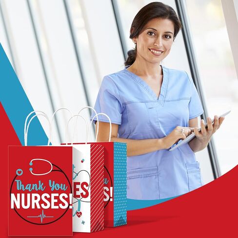 Yisong 16 Pcs Thank You Nurses Bags Best Nurses Ever Kraft Paper Goody Treat Present Bags for Healthcare Worker Appreciation Week Thanks Party Supplies, 8.7 x 6.3 x 3.2 in in Kuwait
