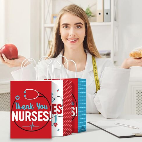 Yisong 16 Pcs Thank You Nurses Bags Best Nurses Ever Kraft Paper Goody Treat Present Bags for Healthcare Worker Appreciation Week Thanks Party Supplies, 8.7 x 6.3 x 3.2 in in Kuwait