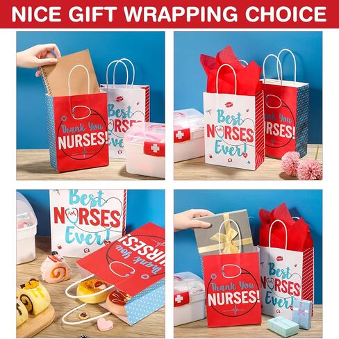 Yisong 16 Pcs Thank You Nurses Bags Best Nurses Ever Kraft Paper Goody Treat Present Bags for Healthcare Worker Appreciation Week Thanks Party Supplies, 8.7 x 6.3 x 3.2 in in Kuwait