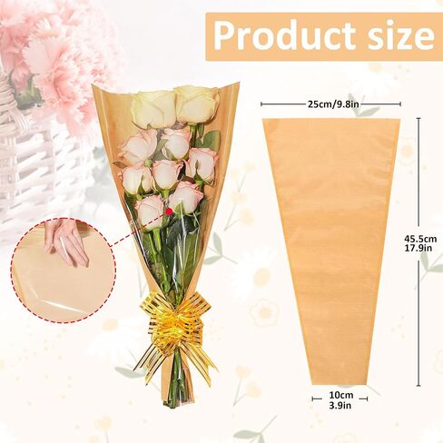 أكياس زهرة Joyit للباقات ، و 50pcs أكياس التغليف Kraft ، 9.8in × 18 بوصة الأكمام الورقية الأزهار للباقات الأزهار التغليف in Kuwait