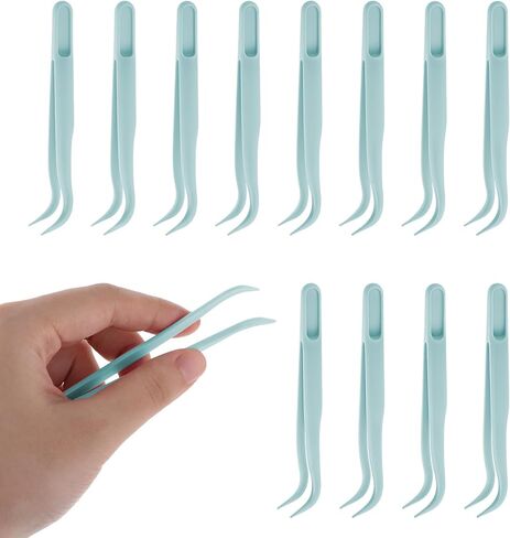 12pc Plastic Tweezers, 4.5 Inch Bent Tweezers for Kids DIY Jewelry Making, Crafts, Baking Decoration, Reptile Feeding, Blue in Kuwait