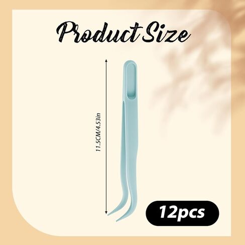 12pc Plastic Tweezers, 4.5 Inch Bent Tweezers for Kids DIY Jewelry Making, Crafts, Baking Decoration, Reptile Feeding, Blue in Kuwait