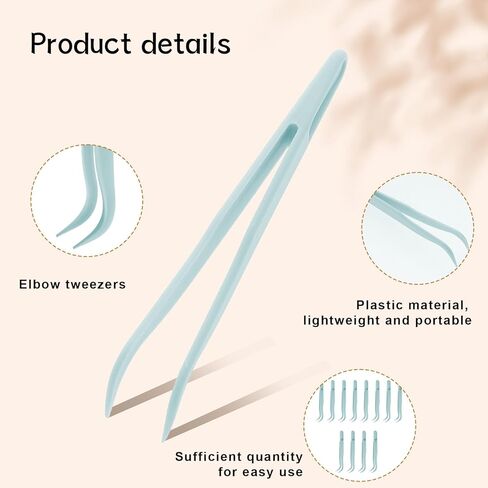 12pc Plastic Tweezers, 4.5 Inch Bent Tweezers for Kids DIY Jewelry Making, Crafts, Baking Decoration, Reptile Feeding, Blue in Kuwait