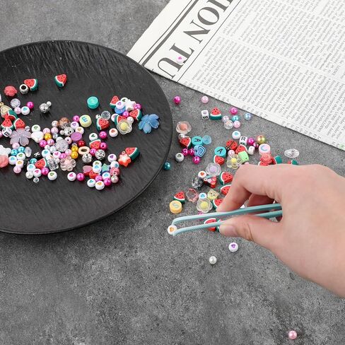 12pc Plastic Tweezers, 4.5 Inch Bent Tweezers for Kids DIY Jewelry Making, Crafts, Baking Decoration, Reptile Feeding, Blue in Kuwait