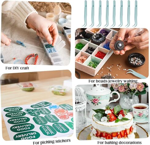 12pc Plastic Tweezers, 4.5 Inch Bent Tweezers for Kids DIY Jewelry Making, Crafts, Baking Decoration, Reptile Feeding, Blue in Kuwait