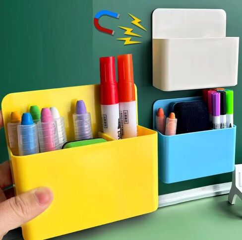 Pen Holder Dry Erase Marker Holder with Magnetic Attachment for Whiteboard, Blackboard, Dry Erase Easel, Versatile Utility Storage Organizer for Office, Fridge, Locker & Metal Cabinets, White in Saudi Arabia