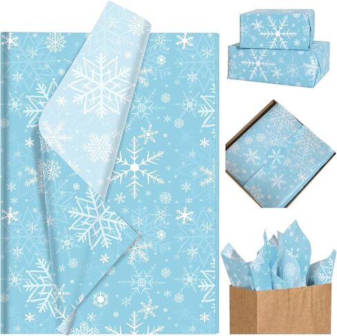 Bolsome 100 Sheets Christmas Tissue Paper for Gift Bags Navy Blue Snowflake Printed Tissue Paper for Gift Wrapping for Winter Wonderland Party Xmas Holidays Craft Supplies in Saudi Arabia