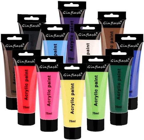 12pcs 75ml/tube Glitter/Normal Acrylic Paint Pigment Art Painting Drawing DIY Wall Painting Graffiti Paint Hand-painted Art Supplies (12pcs glitter color) in Saudi Arabia