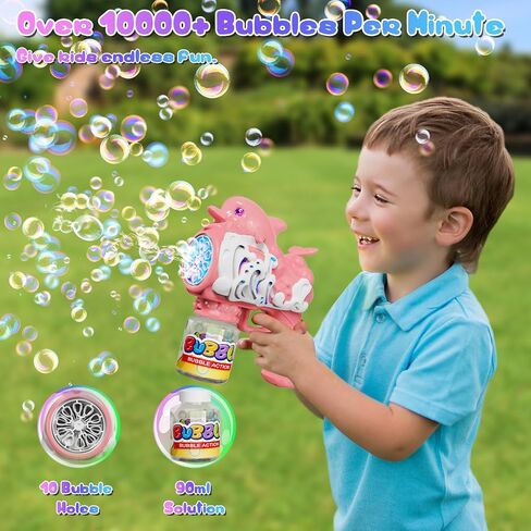 Dolphins Bubble Gun for Kids, Portable Bubble Machine 10000+ Bubbles Per Minute with Bubble Solution, 10 Holes Automatic Bubble Blower Gun with Lights for Outdoor Party Wedding Easter in Saudi Arabia