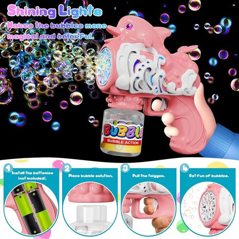 Dolphins Bubble Gun for Kids, Portable Bubble Machine 10000+ Bubbles Per Minute with Bubble Solution, 10 Holes Automatic Bubble Blower Gun with Lights for Outdoor Party Wedding Easter in Saudi Arabia