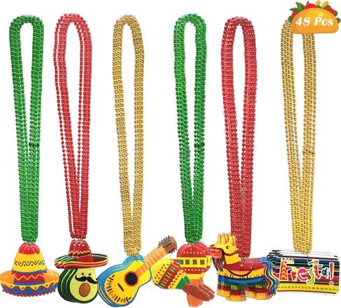48 96 Pcs Mexican Fiesta Beads Necklaces Bulk, Cinco De Mayo Beads Necklaces For Mexican Fiesta Bachelorette Party Decorations in Kuwait