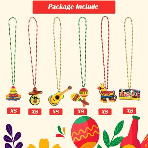 48 96 Pcs Mexican Fiesta Beads Necklaces Bulk, Cinco De Mayo Beads Necklaces For Mexican Fiesta Bachelorette Party Decorations in Kuwait