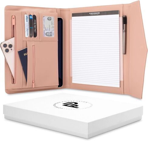 Forevermore Zipper Padfolio Portfolio Binder Organizer for Women | مجلد محفظة من جلد فو للسيرة الذاتية والوثائق واللوصاف وبطاقات العمل | منظم دفاتر مع المفكرة بما في ذلك - وردي in Kuwait