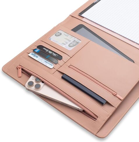 Forevermore Zipper Padfolio Portfolio Binder Organizer for Women | مجلد محفظة من جلد فو للسيرة الذاتية والوثائق واللوصاف وبطاقات العمل | منظم دفاتر مع المفكرة بما في ذلك - وردي in Kuwait