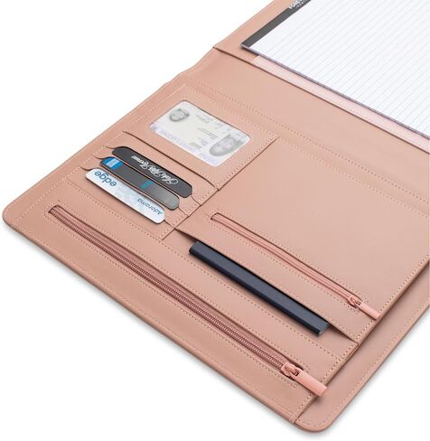 Forevermore Zipper Padfolio Portfolio Binder Organizer for Women | مجلد محفظة من جلد فو للسيرة الذاتية والوثائق واللوصاف وبطاقات العمل | منظم دفاتر مع المفكرة بما في ذلك - وردي in Kuwait