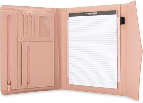 Forevermore Zipper Padfolio Portfolio Binder Organizer for Women | مجلد محفظة من جلد فو للسيرة الذاتية والوثائق واللوصاف وبطاقات العمل | منظم دفاتر مع المفكرة بما في ذلك - وردي in Kuwait